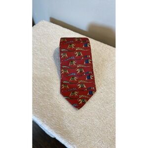 Salvatore Ferragamo Men's 100% Silk Neck Tie Red w/ Elephants Blue Accents‎